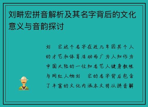 刘畊宏拼音解析及其名字背后的文化意义与音韵探讨
